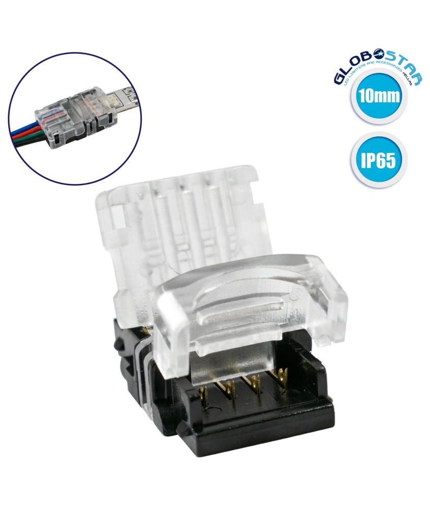 GLOBOSTAR® STRIPART 70724 Ενωτικός Ταχυσύνδεσμος για Πολύχρωμη RGB Ταινία LED 4Pin 10mm σε Καλώδιο Τροφοδοσίας 4Pin Αδιάβροχο IP65 - Μ1.5 x Π2.4 x Υ0.8cm